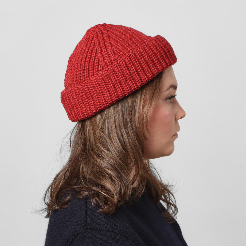 Merino Skull Cap - Cherry Red