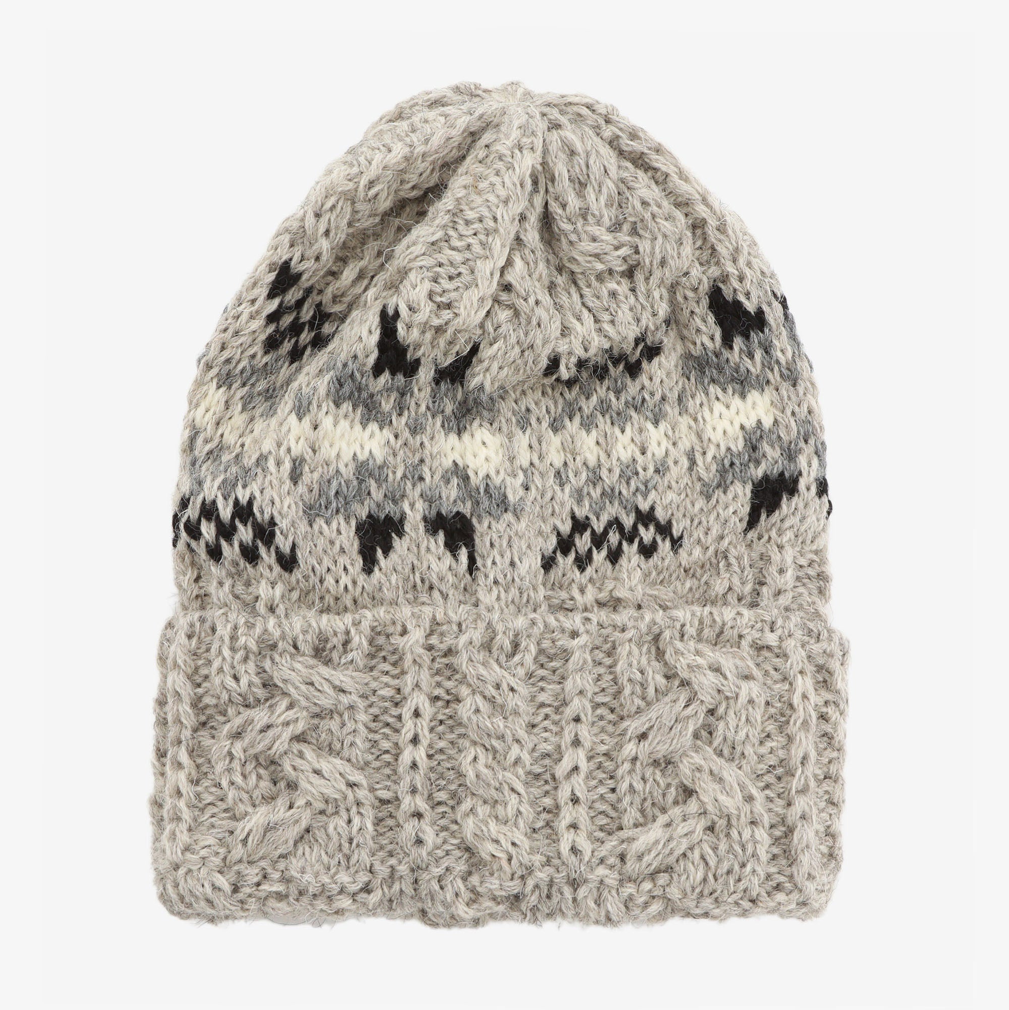 Cable Knit Snowflake Hat - Beige