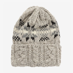 Cable Knit Snowflake Hat - Beige