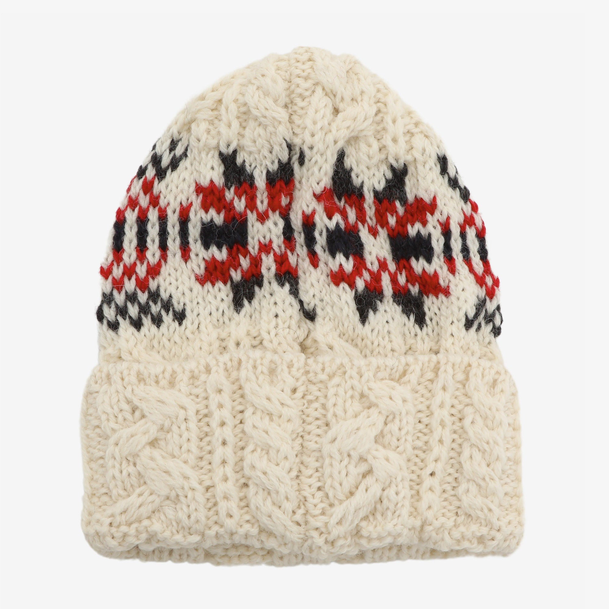 Cable Knit Snowflake Hat - Ecru
