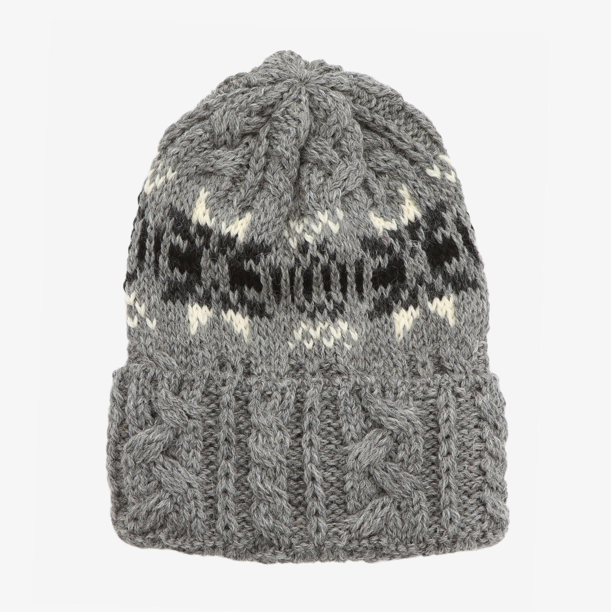 Cable Knit Snowflake Hat - Grey