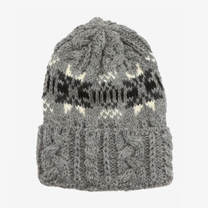Cable Knit Snowflake Hat - Grey